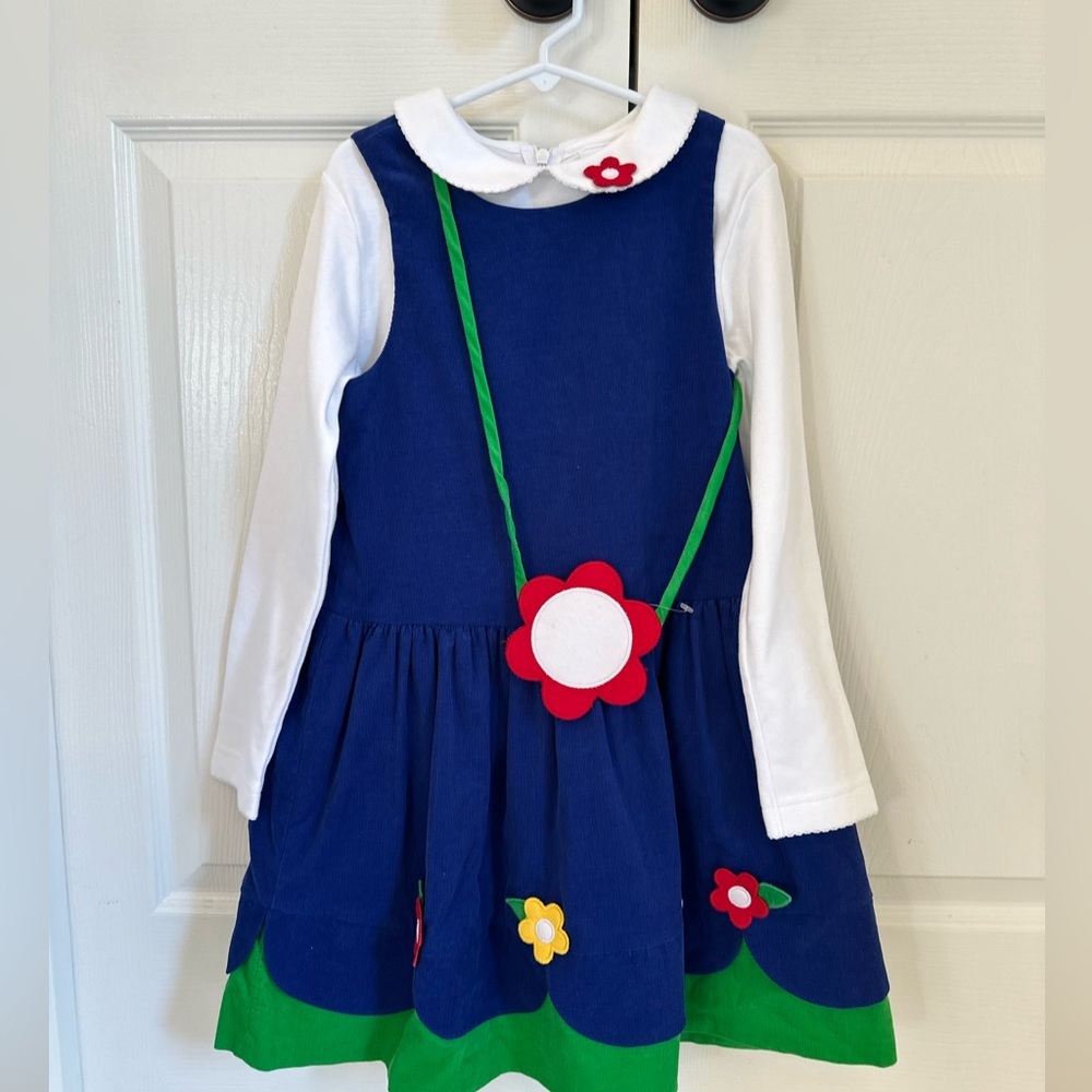 NWT Florence Eiseman blue corduroy dress set size 6x with top and purse